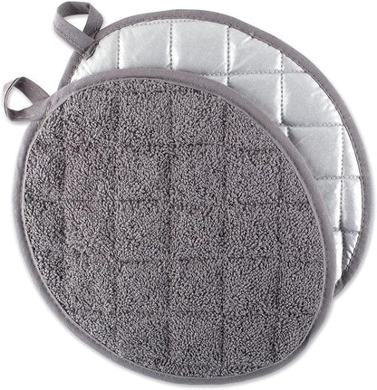 DII Basic Terry Collection Quilted 100% Cotton, Oval Potholder, Gray, 2 Piece by DII
