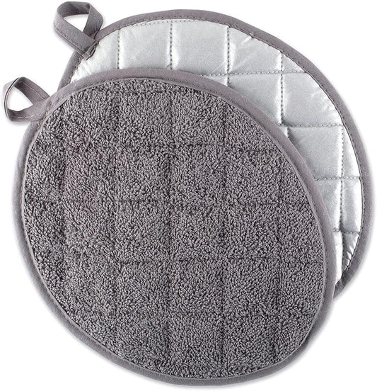 DII Basic Terry Collection Quilted 100% Cotton, Oval Potholder, Gray, 2 Piece by DII