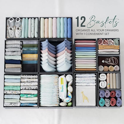 Drawer Organizer Set of 12 Dark Grey - Nursery, Bedroom, Closet Organizer & Storage - Image 3