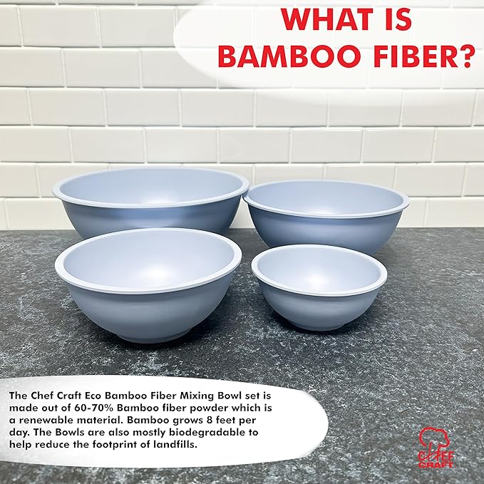 Chef Craft Eco Bamboo Fiber Mixing Bowl Set, 4 Piece Set, Blue