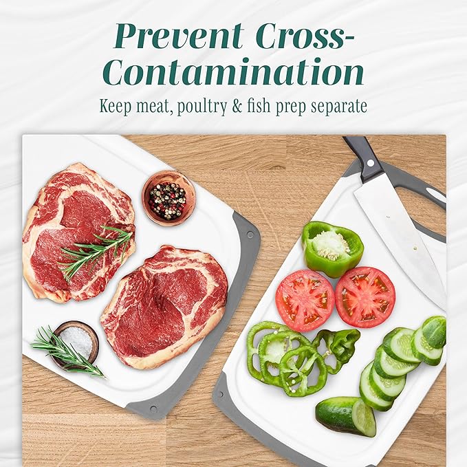 Cutting Boards for Kitchen - BPA-Free Chopping Board - Different Sizes & Non Slip Handles - Reversible, Large Cutting Board Set - Unique Gifts for Cooks Who Have Everything - 3-Pack Aqua - Image 7