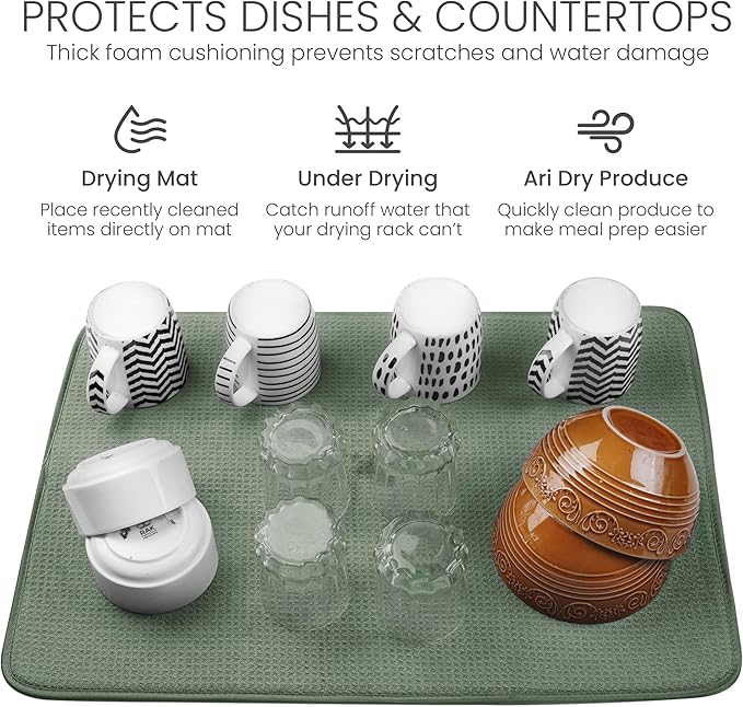Bellemain XL Dish Mat 24" x 17" ( LARGEST MAT ) Microfiber Dish Drying Mat , Super absorbent ( Green ) - Image 5