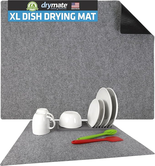 Drymate Jumbo XL Dish Drying Mat (19”x24”), Low-Profile, Super Absorbent, Quick Dry Fabric, Waterproof & Slip-Resistant, for Kitchen Counter, Trimmable, Easy to Clean (USA Made)(Light Grey) by Drymate