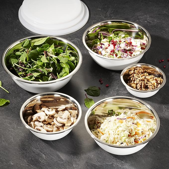 WHYSKO Stainless Steel Mixing Bowl Set, 10 Piece Stainless Steel Mixing Bowls with Lids Set for Food Prep Storage and Serving, Dishwasher Safe for Kitchen Baking Cooking, White - Image 4