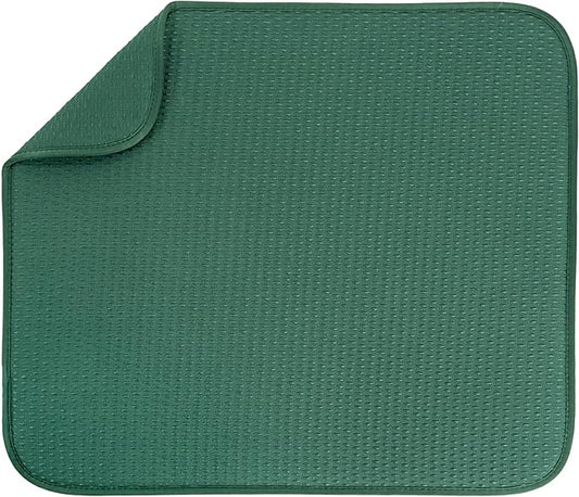 S&T INC. Dish Drying Mat, 16” x 18”, Absorbent Microfiber Kitchen Counter Mat, Drying Pad for Dishes, Utensils, Pots and Pans, Large, Diamond Texture, Emerald Green by STINC