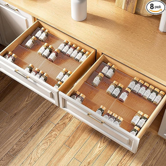 MUDEELA Clear Spice Drawer Organizer, 4 Tier- 4 Set (8 Packs) Spice Rack for Drawer, Expandable From 11" to 22" Kitchen Seasoning Organizers and Storage for Drawer (Jars not included), Amber by MUDEELA
