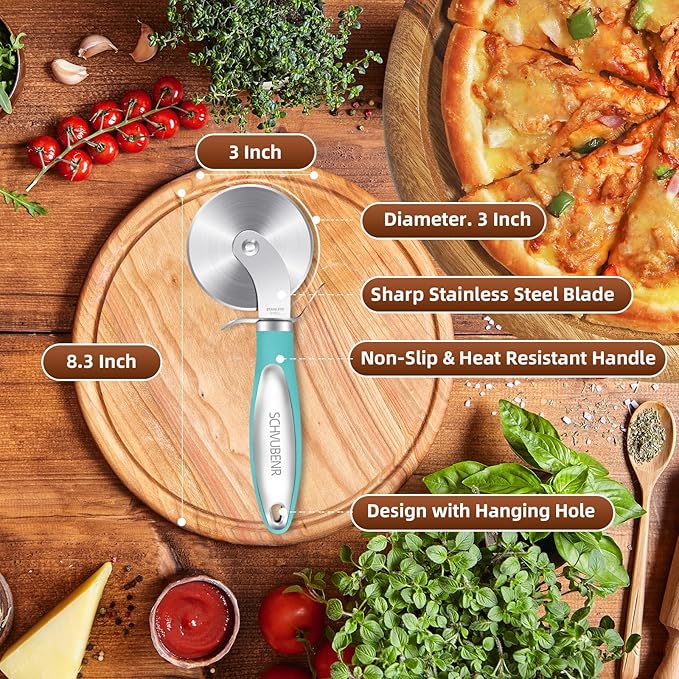 SCHVUBENR Premium Pizza Cutter Wheel - Ultra Sharp Stainless Steel Pizza Slicer with Non-Slip Soft Grip Handle - Multi-Purpose Cutter for Pizza, Dough & Pastry - Dishwasher Safe, Easy to Clean - Blue - Image 5