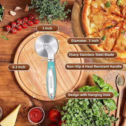 SCHVUBENR Premium Pizza Cutter Wheel - Ultra Sharp Stainless Steel Pizza Slicer with Non-Slip Soft Grip Handle - Multi-Purpose Cutter for Pizza, Dough & Pastry - Dishwasher Safe, Easy to Clean - Blue - Image 5
