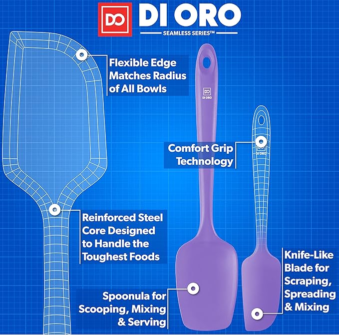 DI ORO Silicone Spatula Set - Rubber Kitchen Spatulas for Baking, Cooking, & Mixing - 600°F Heat-Resistant & BPA Free Silicone Scraper Spatulas for Nonstick Cookware - Dishwasher Safe (3pc, Lavender) - Image 4