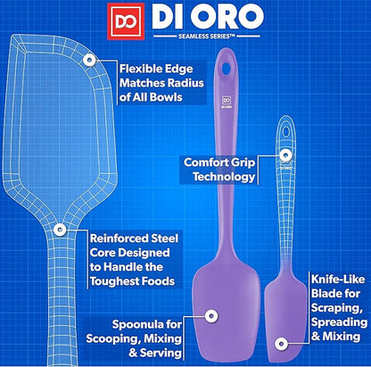 DI ORO Silicone Spatula Set - Rubber Kitchen Spatulas for Baking, Cooking, & Mixing - 600°F Heat-Resistant & BPA Free Silicone Scraper Spatulas for Nonstick Cookware - Dishwasher Safe (3pc, Lavender) - Image 4