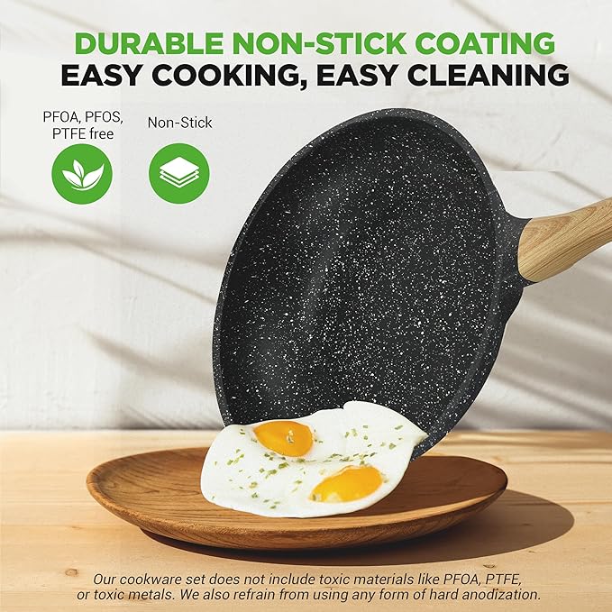 NutriChef 22-Piece Black Marble Non-Stick Cookware and Bakeware Set - Professional Home Kitchen Collection with Multi-Sized Pots, Pans, and Heat-Resistant Tools - Image 3