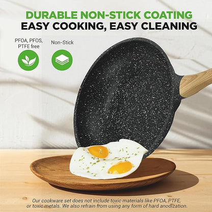 NutriChef 22-Piece Black Marble Non-Stick Cookware and Bakeware Set - Professional Home Kitchen Collection with Multi-Sized Pots, Pans, and Heat-Resistant Tools - Image 3