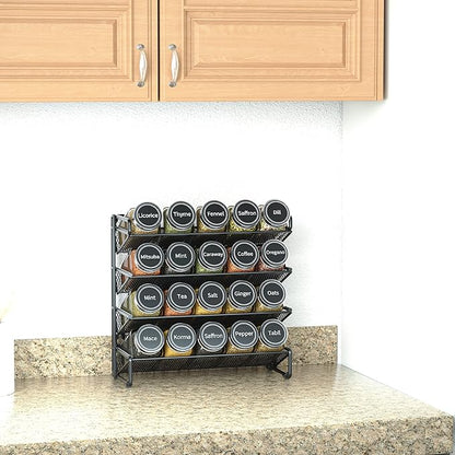 SpaceAid Spice Rack Organizer with 20 Spice Jars, 386 Spice Labels, Chalk Marker and Funnel Set for Cabinet, Countertop, Pantry, Cupboard or Door & Wall Mount - 20 Jars, 9.8" W × 10.8“H, Black - Image 3