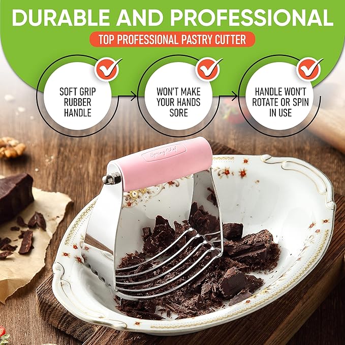 Spring Chef Medium Size Dough Blender For Baking, Stainless Steel Dough Cutter Tool, Manual Pastry Cutter Tool with Sharp & Thick Blades, Dishwasher Safe Pastry Blender for Easy Mixing - Pink Lemonade - Image 5