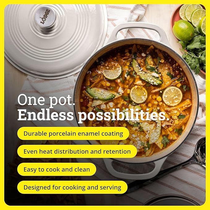 Lodge Essential Enamel Cast Iron Dutch Oven - Perfect for Bread Baking, Braising, Marinating & Slow Cooking - Features Moisture-Sealing Lid & Dual Handles - Kitchen Essentials - 6 Quarts - Oyster White - Image 3