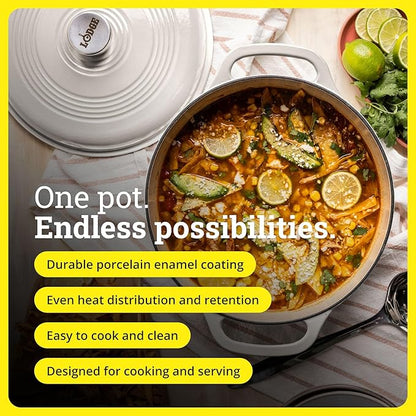 Lodge Essential Enamel Cast Iron Dutch Oven - Perfect for Bread Baking, Braising, Marinating & Slow Cooking - Features Moisture-Sealing Lid & Dual Handles - Kitchen Essentials - 6 Quarts - Oyster White - Image 3