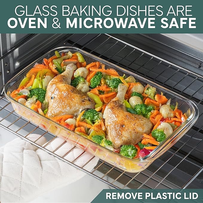 COOK WITH COLOR 8-Piece Deep Glass Baking Dish Set with Plastic Lids – Casserole and Food Storage Containers for Lasagna, Leftovers – Freezer-to-Oven, Microwave & Dishwasher Safe, Mint - Image 6