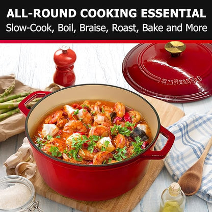 Mueller 6qt Enameled Cast Iron Dutch Oven, Heavy-Duty Casserole and Braiser Pan with Lid and Knob, Oven-Safe up to 500° F & Across All Cooktops, Red - Image 7