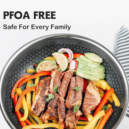 SNOWCLAD Hybrid Pans Set Nonstick with 2Lid, 8&10&12 Inch Nonstick Frying Pans Set, Dishwasher Induction Oven Broiler Safe Stainless Steel Skillet, PFOA Free Kitchen Cookware set