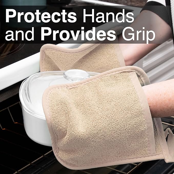 RITZ Terry Pocket Mitt & Hot Pad: Unparalleled Heat Resistant, Durable 100% Cotton – Ergonomically Designed for Optimal Grip – Easy-Care Machine Washable – 4-Pack, Latte - Image 5