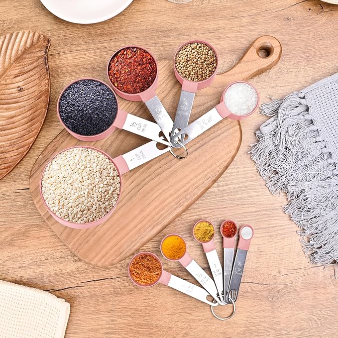 Measuring Cups and Spoons Set, 10 Pieces Nesting Measure Tools, Kitchen Essentials Gadgets with Stainless Steel Handle for Dry & Liquid Ingredient, Pink - Image 6