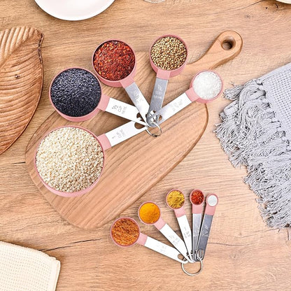 Measuring Cups and Spoons Set, 10 Pieces Nesting Measure Tools, Kitchen Essentials Gadgets with Stainless Steel Handle for Dry & Liquid Ingredient, Pink - Image 6