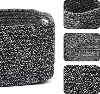 MiniArk Small Storage Baskets for Organizing | Closet Organizer Bins | Shelf Toy Basket | Woven Rope Baskets | Cube Decorative Box | Shallow Basket | 13x8.5x5.1” | 3 Packs Dark Gray