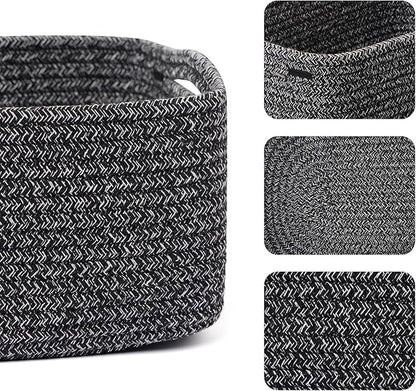 MiniArk Small Storage Baskets for Organizing | Closet Organizer Bins | Shelf Toy Basket | Woven Rope Baskets | Cube Decorative Box | Shallow Basket | 13x8.5x5.1” | 4 Packs Dark Gray