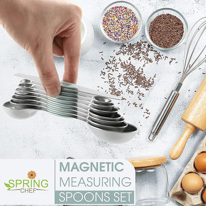 Spring Chef Stainless Steel Magnetic Measuring Spoons Set of 8 with Leveler, Nesting Metal Teaspoon & Tablespoon Measuring Spoons, Kitchen Gadgets for Baking & Cooking, Fits in Spice Jars - Mint - Image 2