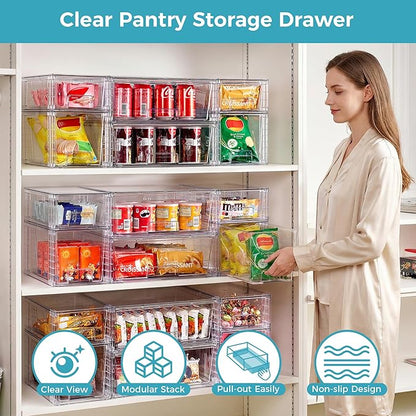 Vtopmart 6 Pack Clear Stackable Storage Drawers,Easy to Assemble Pantry Organizers and Storage with handles,Plastic Drawers for Kitchen Pantry,Cabinet,Under Sink Organization - Image 3