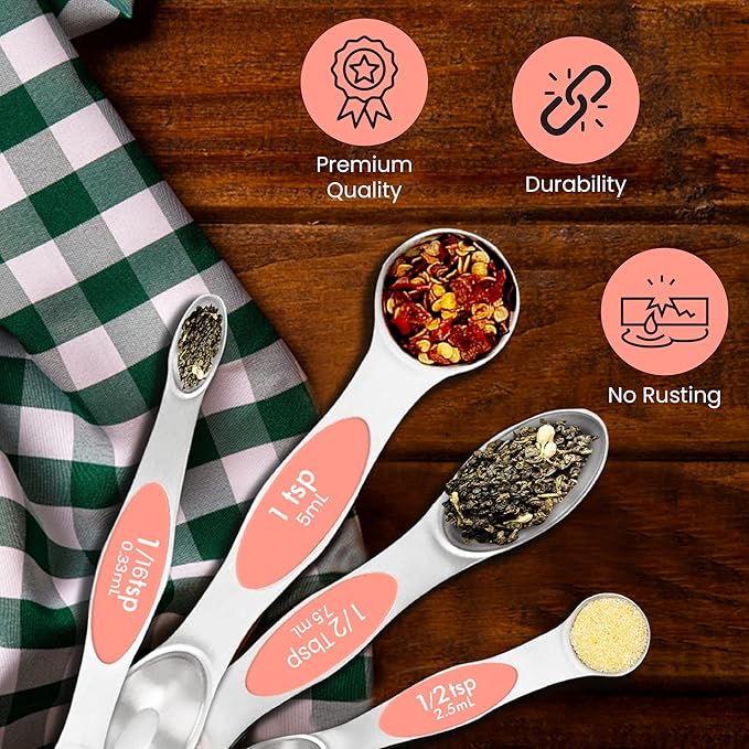 Magnetic Measuring Spoons Set of 9 Stainless Steel Dual-Sided Stackable Measuring Spoon Nesting Teaspoons Measuring Dry and Liquid Ingredients, Fits in Spice Jars Set of 9 (Peach) - Image 3