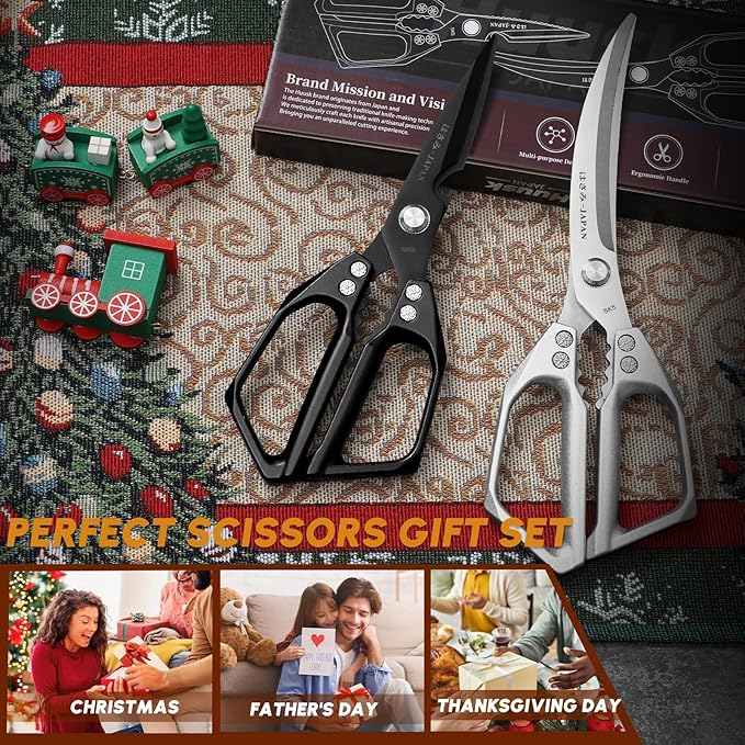 HUUSK Kitchen Scissors Set - Stainless Steel Kitchen Shear, Sharp Meat Scissors Dishwasher Safe, Heavy Duty Poultry Shears, Japanese Cooking Scissor for Food, Chicken Bones, Christmas Gift for Men - Image 7