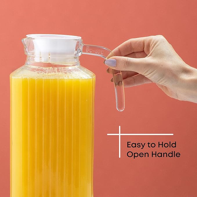 JoyJolt 60oz Glass Pitcher with Lid (2 Lids) - Beverage Serveware and Storage Container for Cold Drinks and Liquids. Juice Container, Water Jug, Fridge Pitcher for Iced Tea or Milk - Image 3