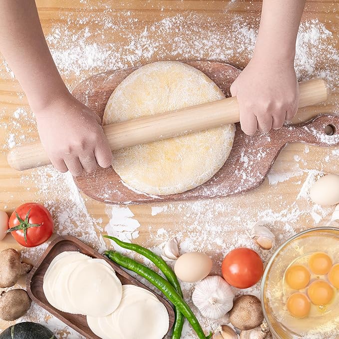 AISOSO French Rolling Pin, 17.7 Inches Wood Rolling Pins for Baking, Extra Long Classic Wooden Dough Roller for Fondant Pizza Pie Crust Cookie Pastry, Kitchen Baking Essentials, Light Yellow - Image 3