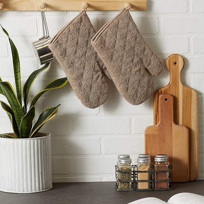 DII Basic Terry Collection 100% Cotton Quilted, Oven Mitt, Stone, 2 Piece