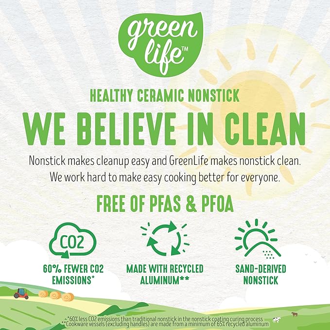 GreenLife 16 Piece Nonstick Cookware Set, Soft Grip Non-Toxic PFAS-Free Ceramic Pots & Pans, Dishwasher & Oven Safe, Frying, Sauce, Saute, Utensils, Glass Lids, Stay-Cool Handles, Wobble Free, Red - Image 5