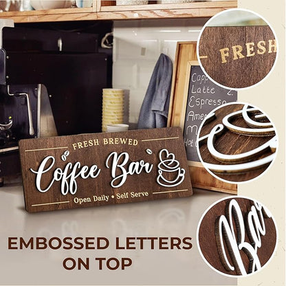 Woodamore Coffee Bar Signs for Wall Decor - Vintage Coffee Accessories for Cafe Station Signs Decorations, Small Farmhouse Cafe Sign for Home Decor Kitchen, Countertop - Image 5