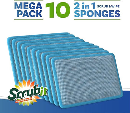 Scrub and Wipe Cleaning Sponges [10 Pack] – SCRUBIT Dual Sided Scouring Pad and Sponge - Reusable Kitchen Scrubbing Sponges for Dishes, Pots, Pans Utensils & Non-Stick Cookware (Blue) - Image 2