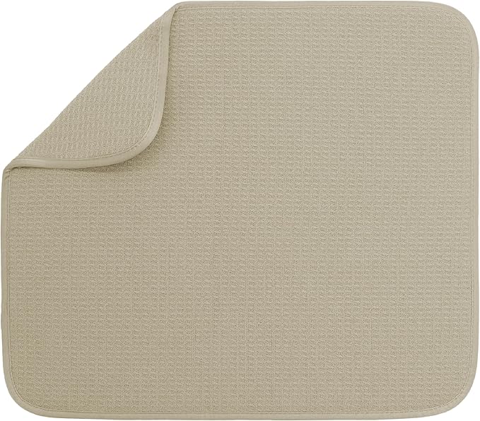 S&T INC. Dish Drying Mat, 16” x 18”, Absorbent Microfiber Kitchen Counter Mat, Dish Drying Pad for Dishes, Utensils, Pots and Pans, Large, Pure Cashmere by STINC