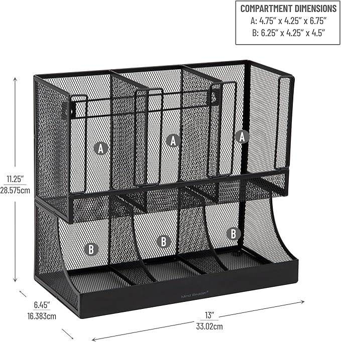 Mind Reader Multipurpose Countertop Organizer, Office Breakrooms, Cup and Condiment Station, Metal Mesh, Black - Image 3