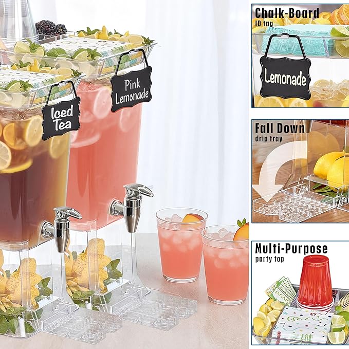 Buddeez Tritan™ Beverage Dispenser with Party Tray Lid - 2.5 Gallon Cold Drink Dispenser for Juice, Iced Tea, Lemonade, Water