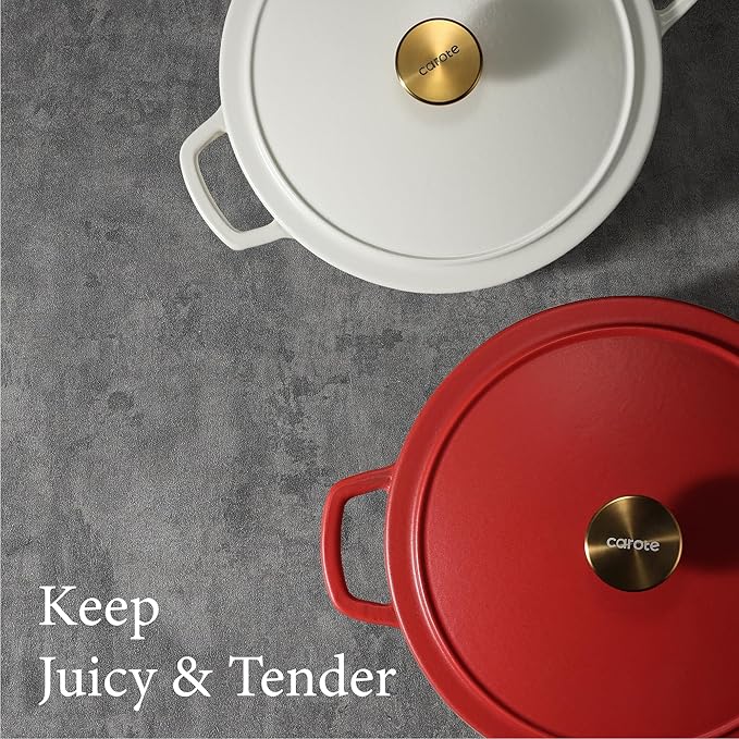 CAROTE 5QT Enameled Cast Iron Dutch Oven Pot with Lid, Heavy-Duty Dutch Oven for Sourdough Bread Baking, Braising, Stews, Roasting, Healthy & Non-Toxic, Dual Handles, All Stovetop Compatible, Oven Safe up to 500° F, Red - Image 7