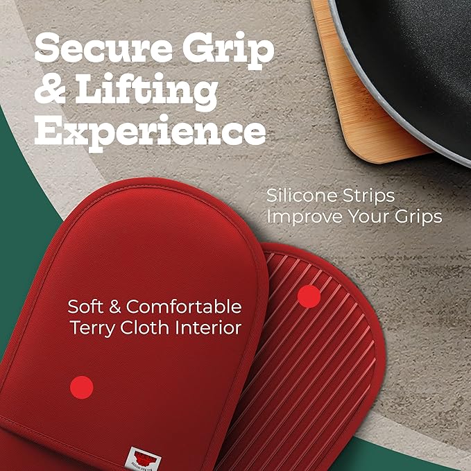 Red Double Oven Mitt Kitchen Protection - Pack of 1-32" Long - Heat Resistant Cotton Professional Grade with Terrycloth Lining
