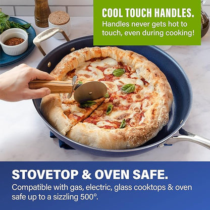 Granitestone 14 Inch Frying Pan with Lid, Non Stick Skillet for Cooking, Nonstick Diamond Coated Large Frying Pan, Family Sized, Oven & Dishwasher Safe Up to 500°F, 4.5 Qt Aluminum Skillet, Blue - Image 3