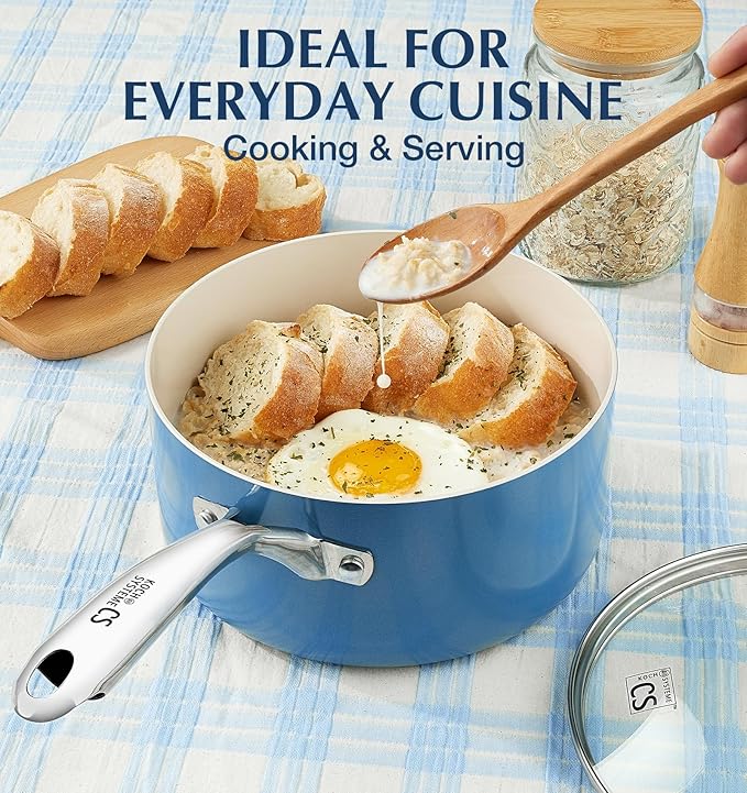 KOCH SYSTEME CS Small Saucepan with Lid, 1 Quart Nonstick Sauce Pan with PFAS-FREE Ceramic Coatings, Non-Toxic, Scratch-Resistant Small Cooking Pot with Lid, 1QT Small Sauce Pan, Blue - Image 5