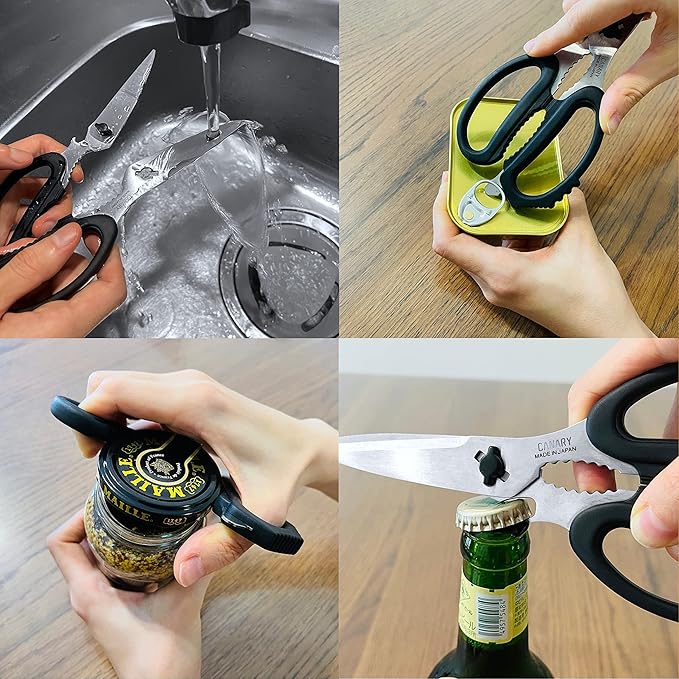 CANARY Japanese Kitchen Scissors Heavy Duty 8.2", Made in JAPAN, Dishwasher Safe Come Apart Blade, Multipurpose Kitchen Scissors, Sharp Serrated Japanese Stainless Steel, Black - Image 4