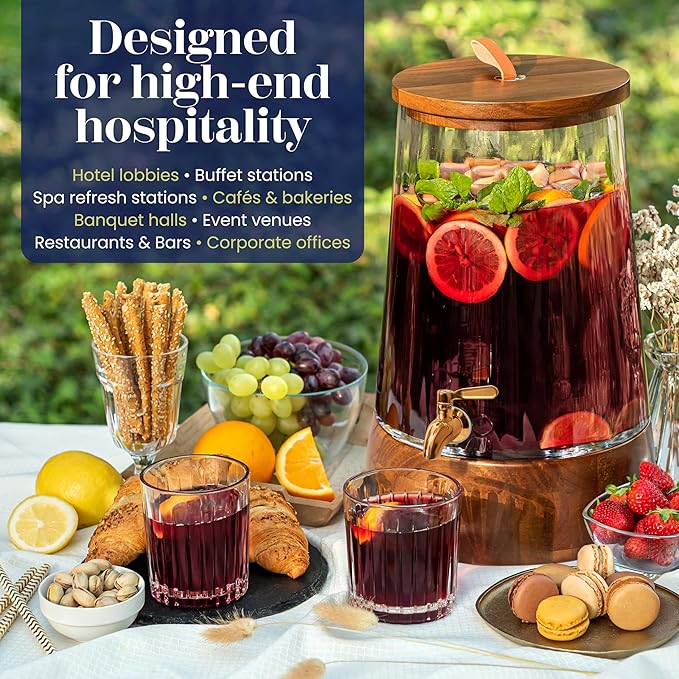 FOODLE Extra Large Glass Drink Dispenser with Spigot - Glass Beverage Dispenser with Stand - Perfect for Parties & Catering - Pitcher for Lemonade, Water, Sangria & Juice - Leakproof Spout - 3 Gallon - Image 5