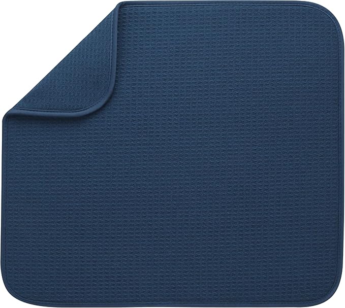 S&T INC. Dish Drying Mat, 16” x 18”, Absorbent Microfiber Kitchen Counter Mat, Dish Drying Pad for Dishes, Utensils, Pots and Pans, Large, Navy by STINC