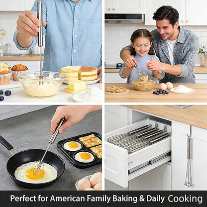 3 Packs Stainless Steel Whisk Set-Whisks for Cooking Non Scratch,Hand Push Rotary Whisk Blender,Balloon Whisk Kitchen Wisk Wire Whisks for Cooking,Whisking, Blending,Beating and Stirring - Image 2