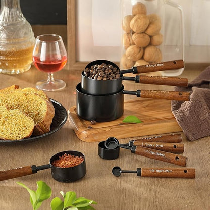 8PCS Measuring Cups and Spoons Set, DV Stainless Steel Measuring Cups with Ergonomic Wooden Handle for Cooking & Baking - Image 8